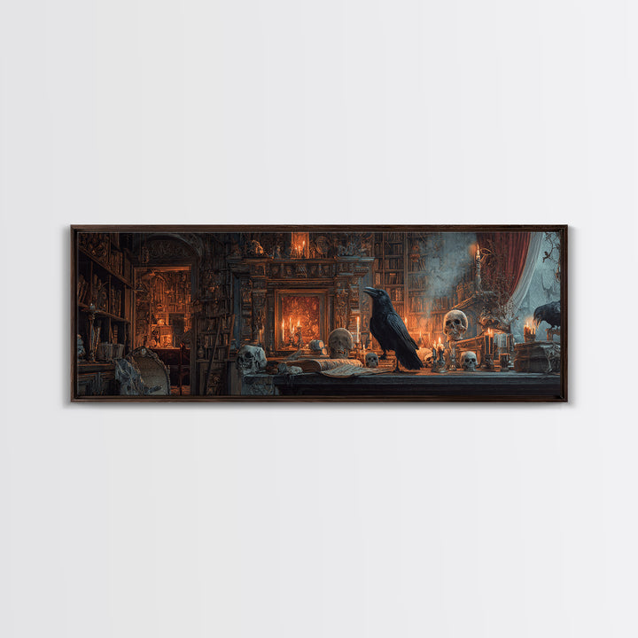 Dark Academia Halloween, Extra Wide Wall Art, Haunted Gothic Art, Framed Canvas Print, Halloween Wall Decor, Gothic Home Decor