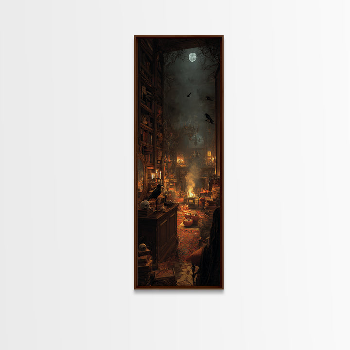 Dark Academia Halloween, Tall Narrow Wall Art, Dark Fantasy Wall Art, Canvas Print, Halloween Wall Decor, Gothic Home Decor, Halloween Decor
