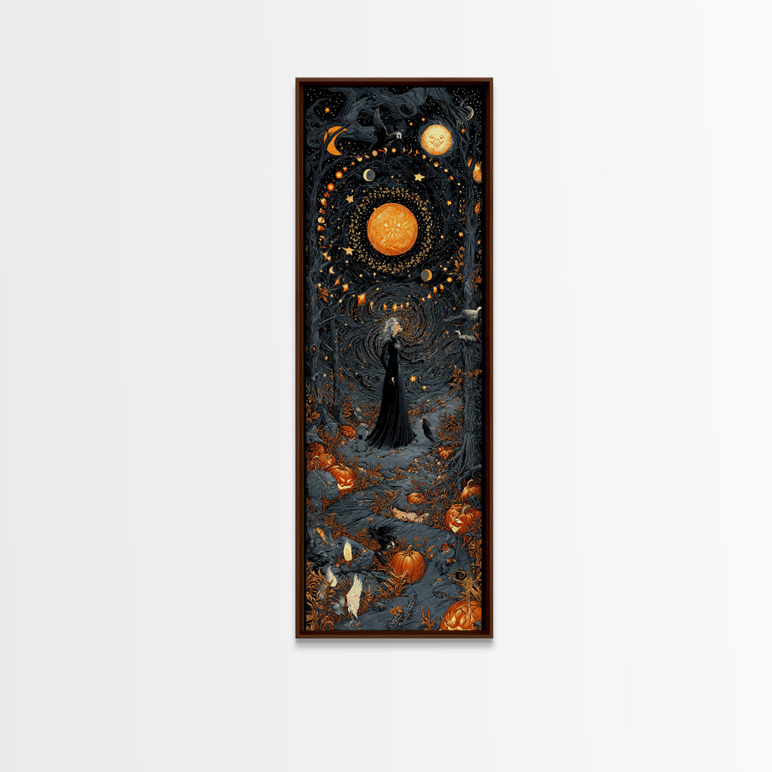 Celestial Witchcraft, Tall Narrow Wall Art, Gothic Horror Wall Art, Framed Canvas Print, Halloween Wall Decor, Gothic Home Decor