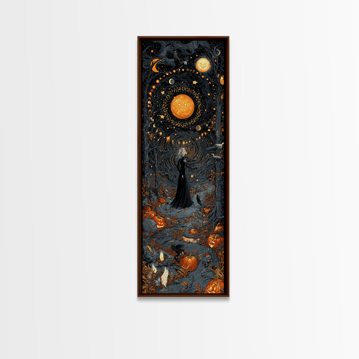 Celestial Witchcraft, Tall Narrow Wall Art, Gothic Horror Wall Art, Framed Canvas Print, Halloween Wall Decor, Gothic Home Decor