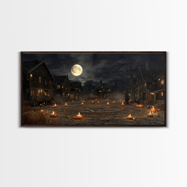 Occult Harvest Festival, Wide Panoramic Art, Macabre Wall Art, Framed Canvas Print, Halloween Wall Decor, Gothic Home Decor