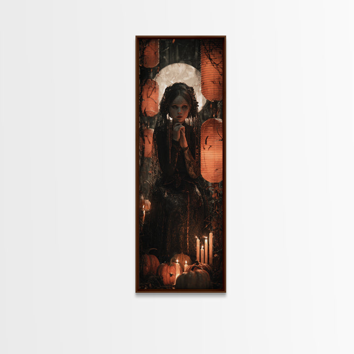 Occult Harvest Festival, Tall Narrow Wall Art, Macabre Wall Art, Framed Canvas Print, Halloween Wall Decor, Gothic Home Decor