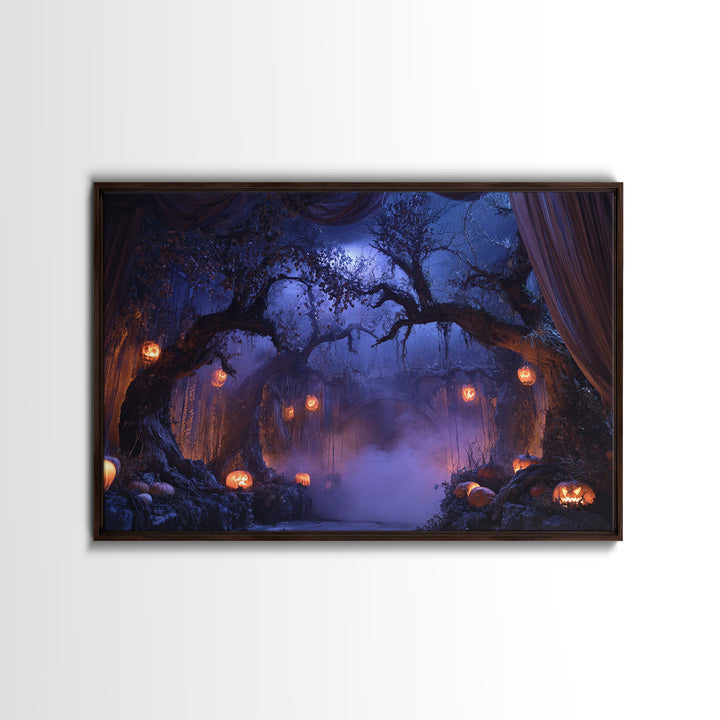 Enchanted Woodland Halloween, Landscape Wall Art, Dark Fantasy Wall Art, Canvas Print, Halloween Wall Decor, Gothic Home Decor