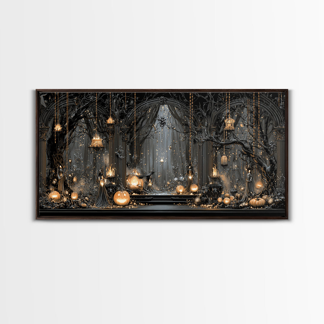 Enchanted Woodland Halloween, Wide Panoramic Art, Dark Fantasy Wall Art, Canvas Print, Halloween Wall Decor, Gothic Home Decor