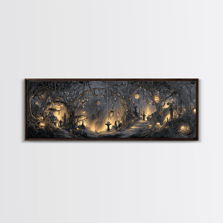 Enchanted Woodland Halloween, Extra Wide Wall Art, Spooky Home Decor, Canvas Print, Halloween Wall Decor, Gothic Home Decor