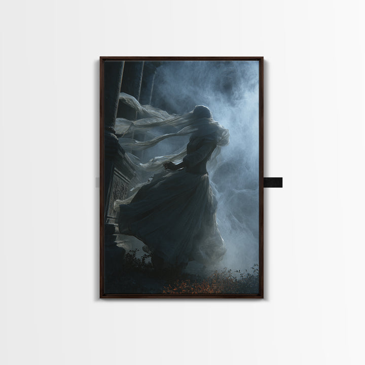 Haunted Seaside Halloween, Vertical Wall Art, Macabre Wall Art, Framed Canvas Print, Halloween Wall Decor, Gothic Home Decor