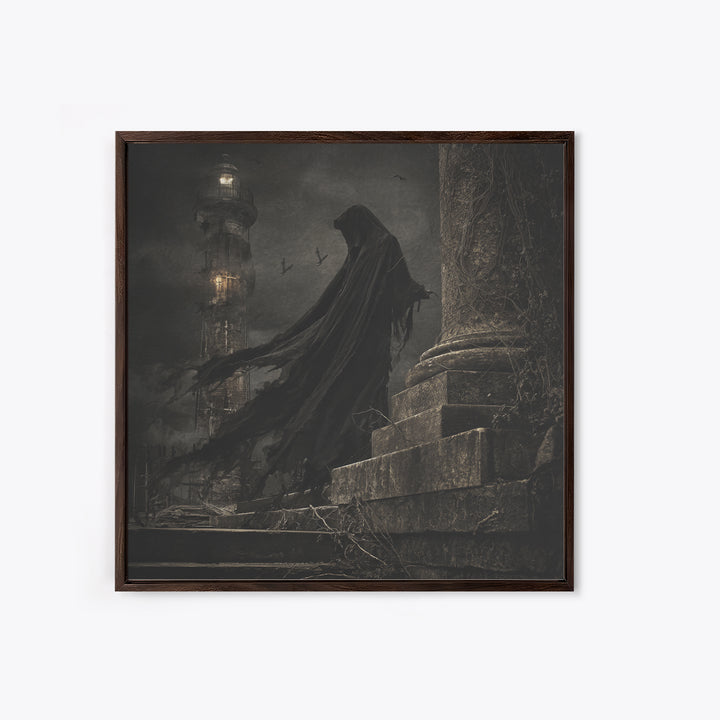 Haunted Seaside Halloween, Square Wall Art, Macabre Wall Art, Framed Canvas Print, Halloween Wall Decor, Gothic Home Decor, Dark Fantasy Art