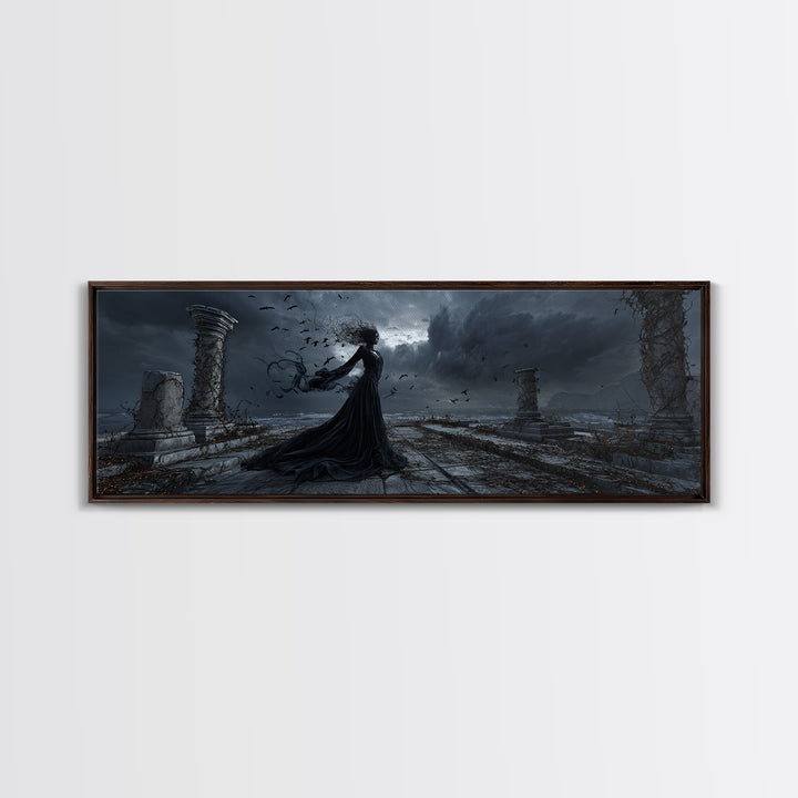 Haunted Seaside Halloween, Extra Wide Wall Art, Dark Fantasy Wall Art, Canvas Print, Halloween Wall Decor, Gothic Home Decor