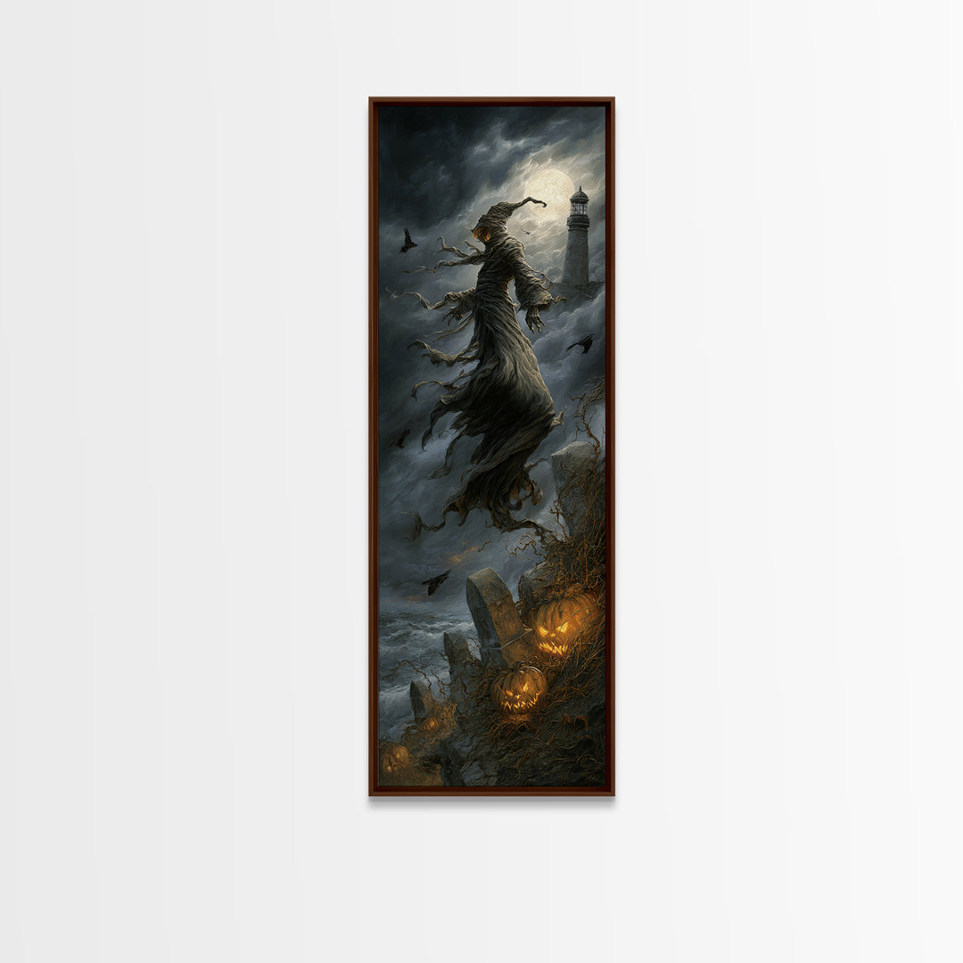 Haunted Seaside Halloween, Tall Narrow Wall Art, Dark Fantasy Wall Art, Canvas Print, Halloween Wall Decor, Gothic Home Decor
