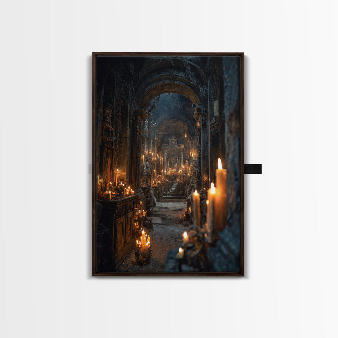 The Candlelit Crypt, Vertical Wall Art, Dark Fantasy Wall Art, Canvas Print, Halloween Wall Decor, Gothic Home Decor, Spooky Wall Decor