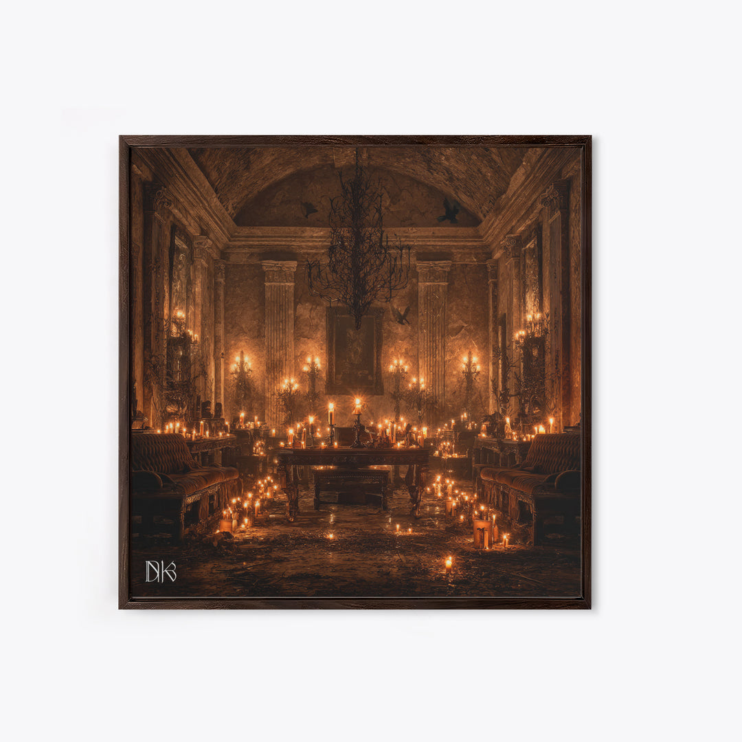 The Candlelit Crypt, Square Wall Art, Macabre Wall Art, Framed Canvas Print, Halloween Wall Decor, Gothic Home Decor, Seasonal Home Decor