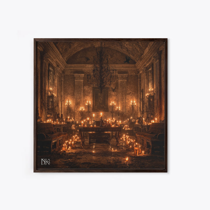 The Candlelit Crypt, Square Wall Art, Macabre Wall Art, Framed Canvas Print, Halloween Wall Decor, Gothic Home Decor, Seasonal Home Decor
