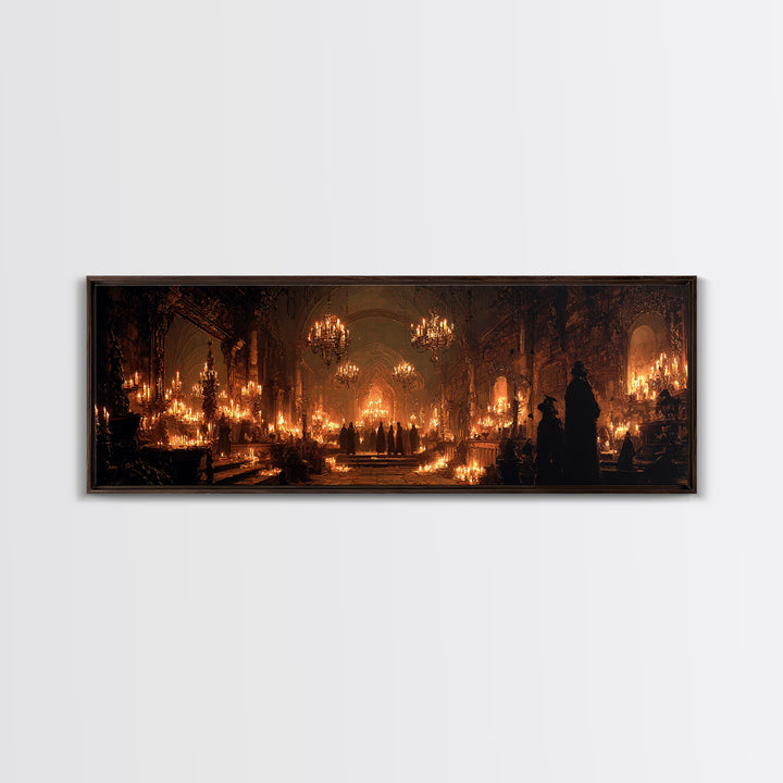 The Candlelit Crypt, Extra Wide Wall Art, Gothic Horror Wall Art, Framed Canvas Print, Halloween Wall Decor, Gothic Home Decor