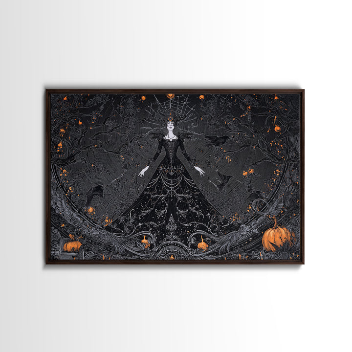 Black Lace And Cobwebs, Landscape Wall Art, Haunted Gothic Art, Framed Canvas Print, Halloween Wall Decor, Gothic Home Decor
