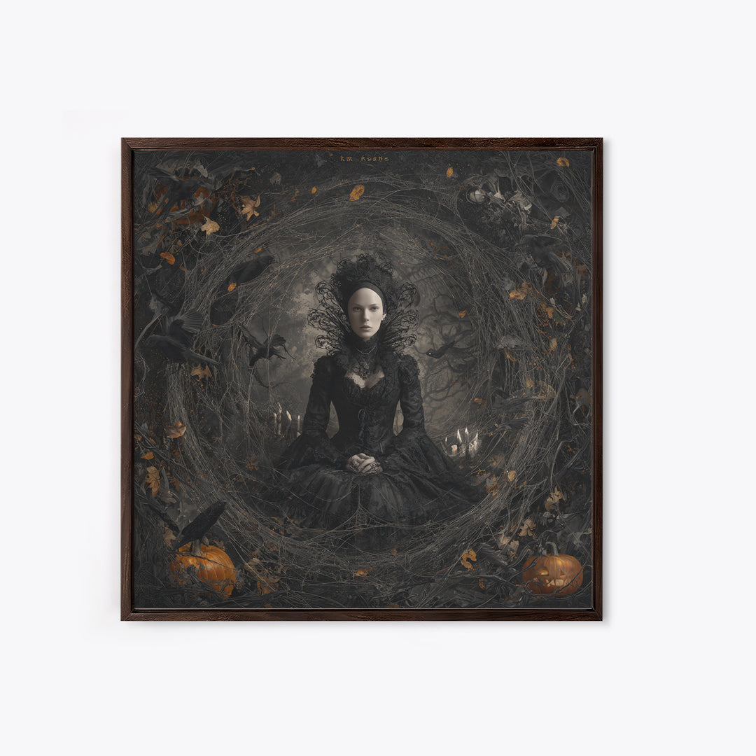 Black Lace And Cobwebs, Square Wall Art, Gothic Horror Wall Art, Framed Canvas Print, Halloween Wall Decor, Gothic Home Decor
