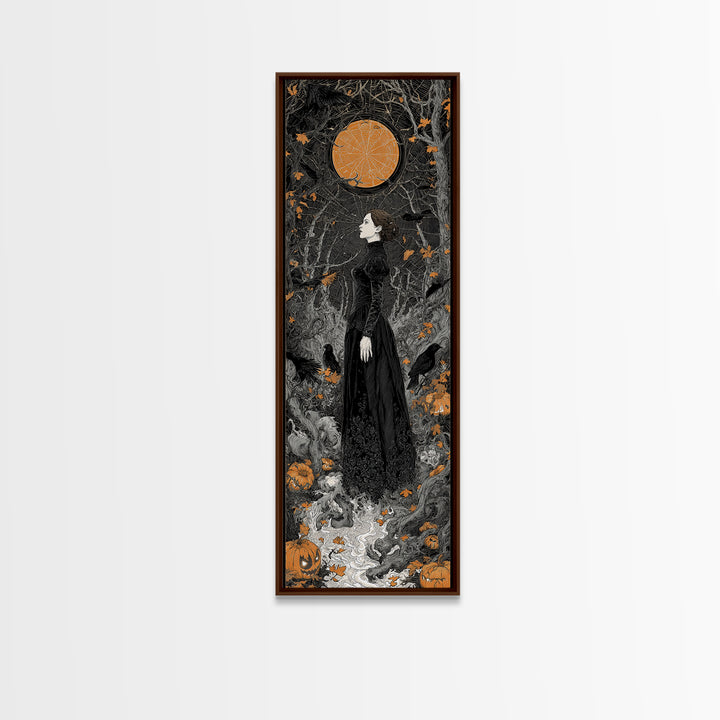 Black Lace And Cobwebs, Tall Narrow Wall Art, Gothic Horror Wall Art, Framed Canvas Print, Halloween Wall Decor, Gothic Home Decor