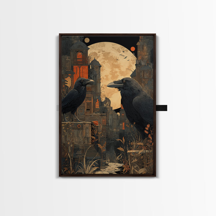 Ravens And Ruins, Vertical Wall Art, Dark Fantasy Wall Art, Canvas Print, Halloween Wall Decor, Gothic Home Decor, Halloween Decor