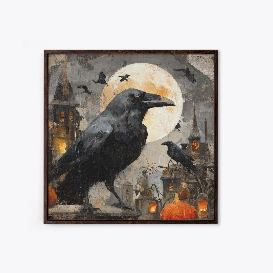 Ravens And Ruins, Square Wall Art, Dark Halloween Decor, Canvas Print, Halloween Wall Decor, Gothic Home Decor, Seasonal Home Decor