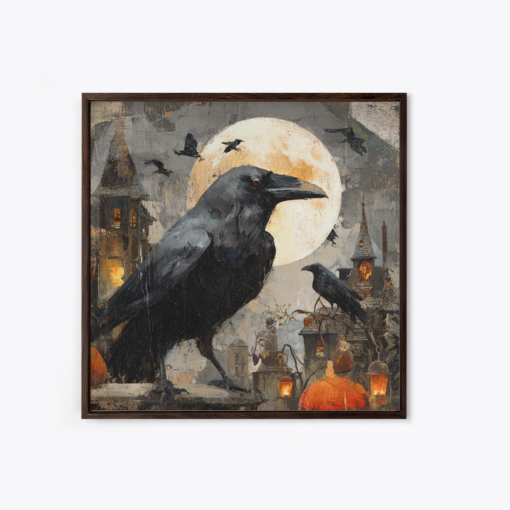 Ravens And Ruins, Square Wall Art, Dark Halloween Decor, Canvas Print, Halloween Wall Decor, Gothic Home Decor, Seasonal Home Decor
