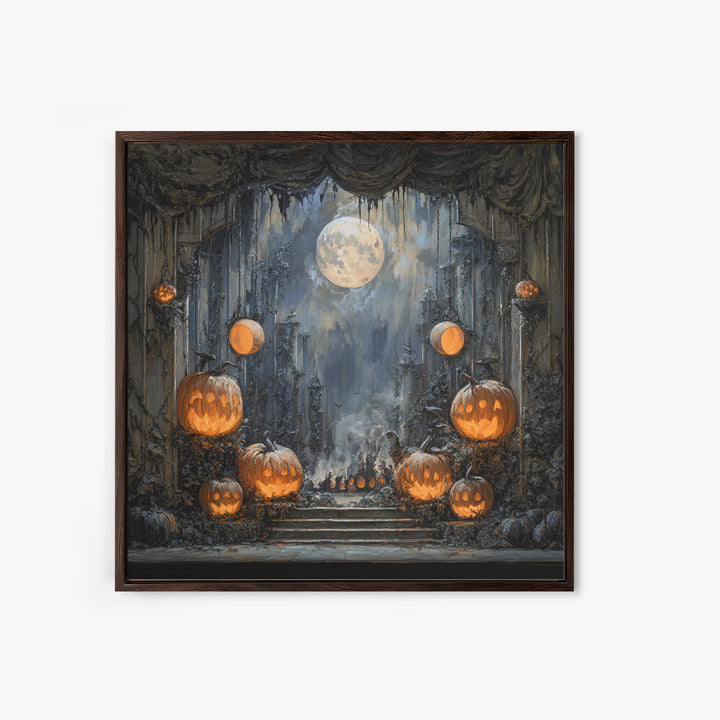 Pumpkins And Moon Phases, Square Wall Art, Dark Fantasy Wall Art, Canvas Print, Halloween Wall Decor, Gothic Home Decor