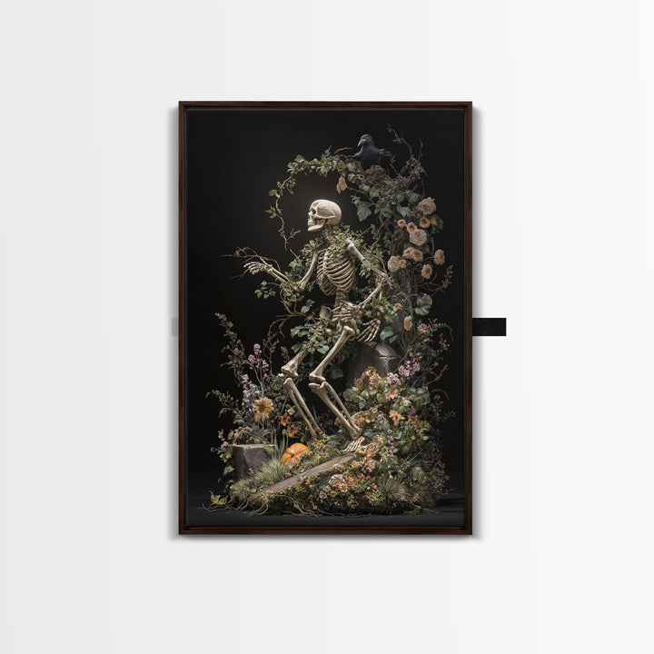 Skeletal Botanicals, Vertical Wall Art, Gothic Horror Wall Art, Framed Canvas Print, Halloween Wall Decor, Gothic Home Decor