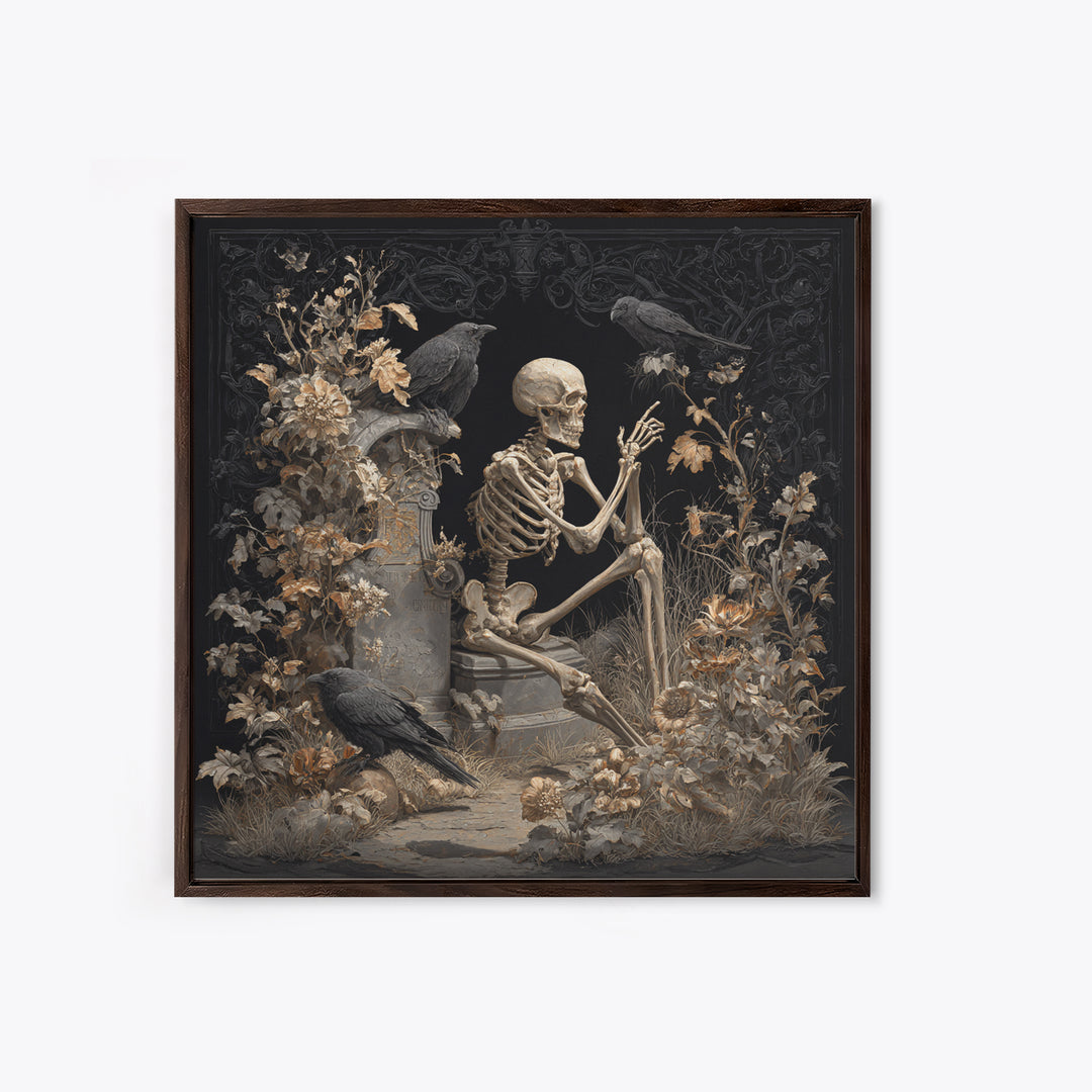 Skeletal Botanicals, Square Wall Art, Dark Fantasy Wall Art, Canvas Print, Halloween Wall Decor, Gothic Home Decor, Dark Fantasy Art