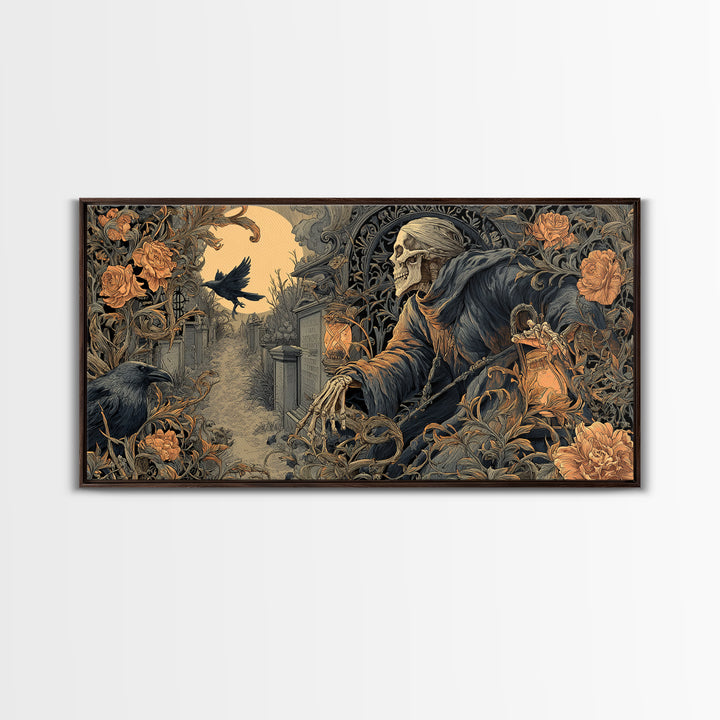Skeletal Botanicals, Wide Panoramic Art, Spooky Home Decor, Canvas Print, Halloween Wall Decor, Gothic Home Decor, Statement Wall Art