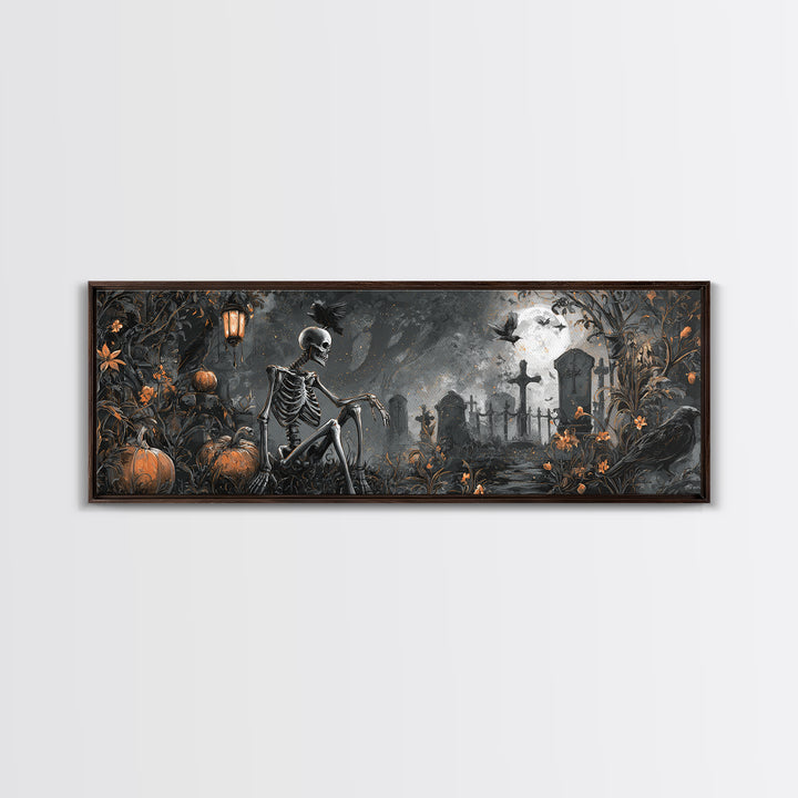 Skeletal Botanicals, Extra Wide Wall Art, Gothic Horror Wall Art, Framed Canvas Print, Halloween Wall Decor, Gothic Home Decor