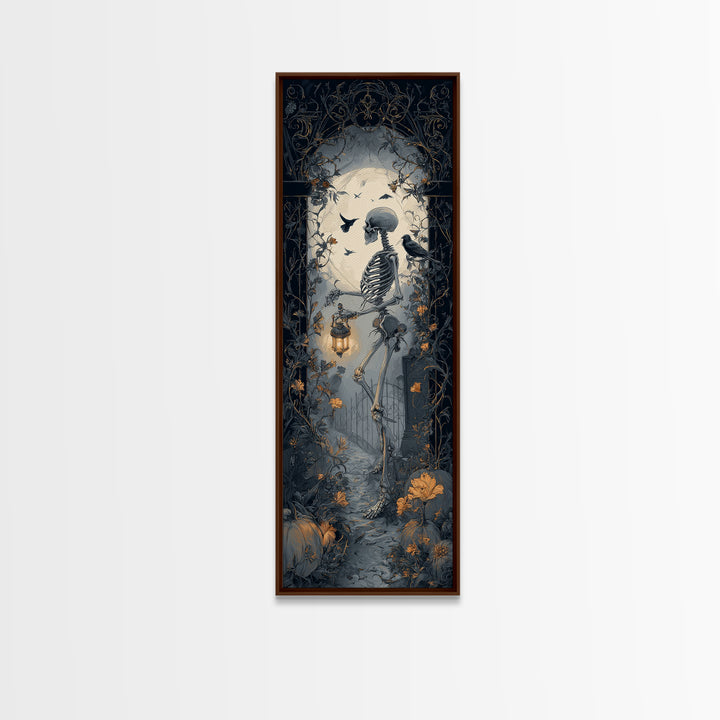 Skeletal Botanicals, Tall Narrow Wall Art, Dark Halloween Decor, Canvas Print, Halloween Wall Decor, Gothic Home Decor, Dark Fantasy Art