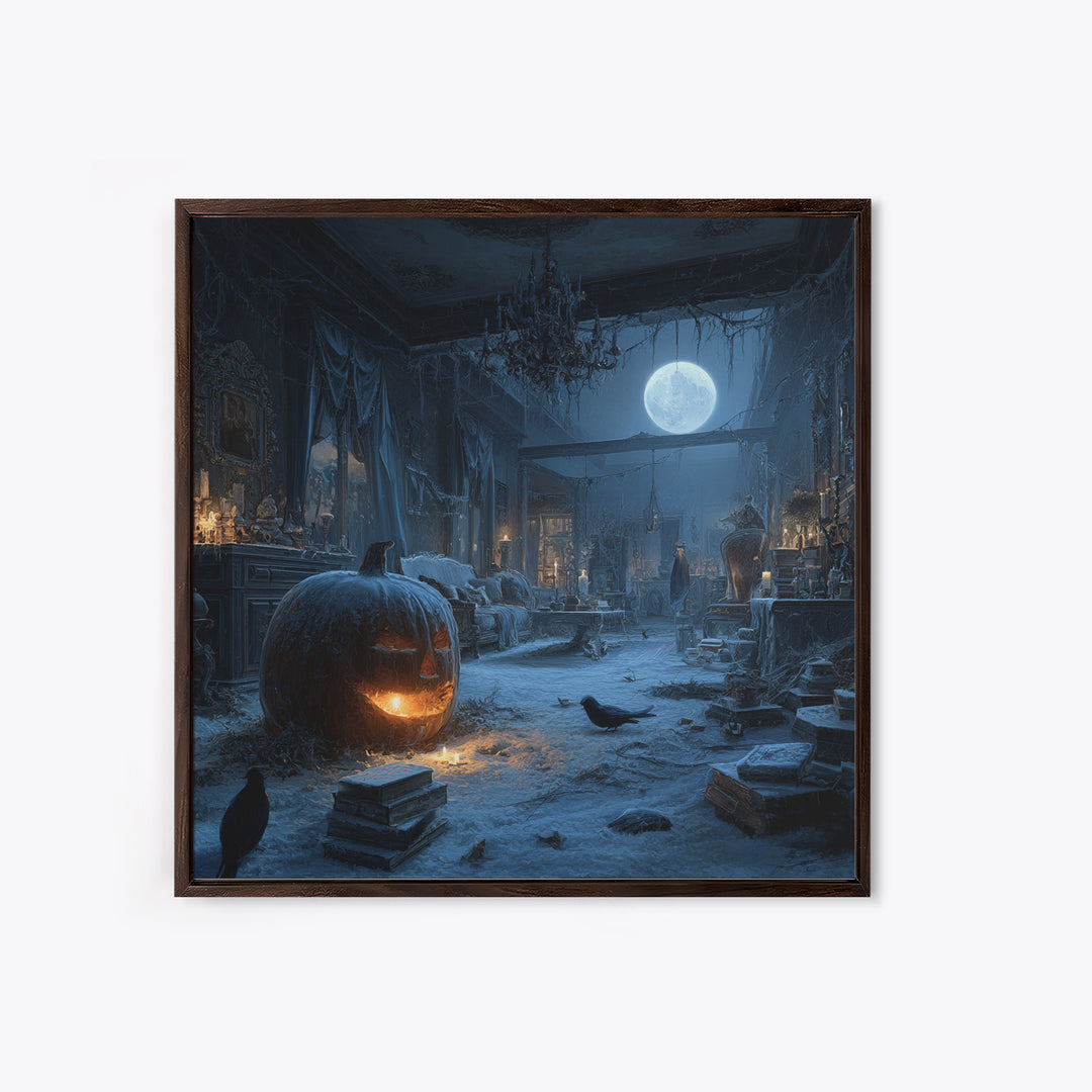 Frozen Halloween, Square Wall Art, Haunted Gothic Art, Framed Canvas Print, Halloween Wall Decor, Gothic Home Decor, Seasonal Home Decor