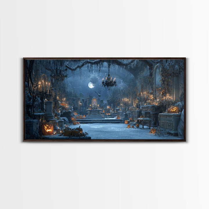 Frozen Halloween, Wide Panoramic Art, Spooky Home Decor, Canvas Print, Halloween Wall Decor, Gothic Home Decor, Macabre Wall Art