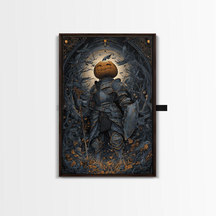 The Pumpkin Paladin, Vertical Wall Art, Dark Halloween Decor, Canvas Print, Halloween Wall Decor, Gothic Home Decor, Statement Wall Art
