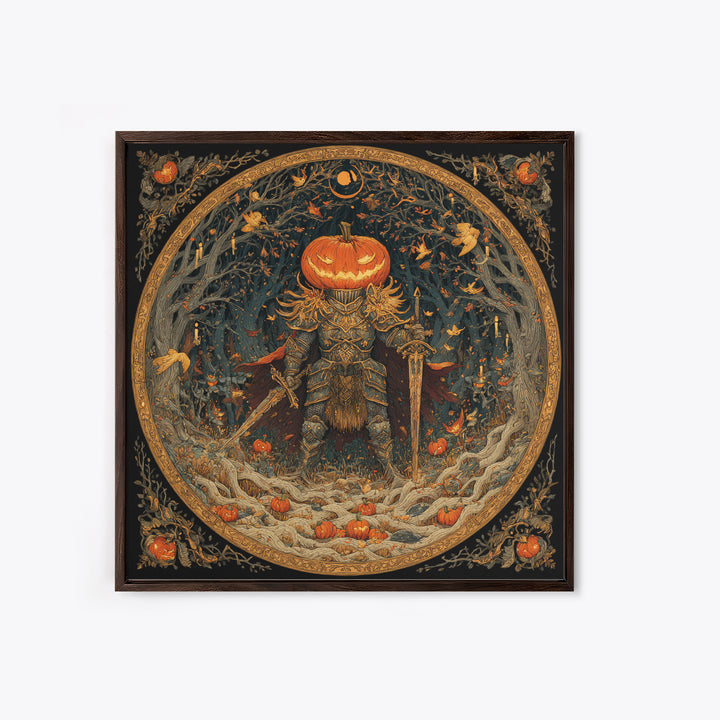 The Pumpkin Paladin, Square Wall Art, Dark Fantasy Wall Art, Canvas Print, Halloween Wall Decor, Gothic Home Decor, Dark Fantasy Art