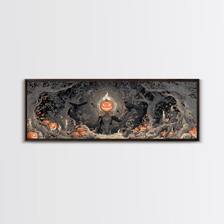 The Pumpkin Paladin, Extra Wide Wall Art, Spooky Home Decor, Canvas Print, Halloween Wall Decor, Gothic Home Decor, Statement Wall Art