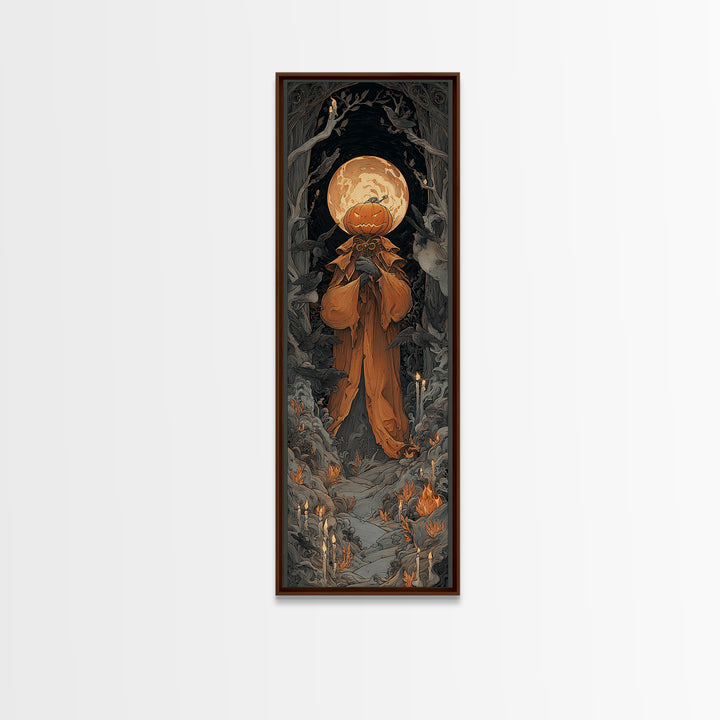 The Pumpkin Paladin, Tall Narrow Wall Art, Dark Fantasy Wall Art, Canvas Print, Halloween Wall Decor, Gothic Home Decor, Macabre Wall Art