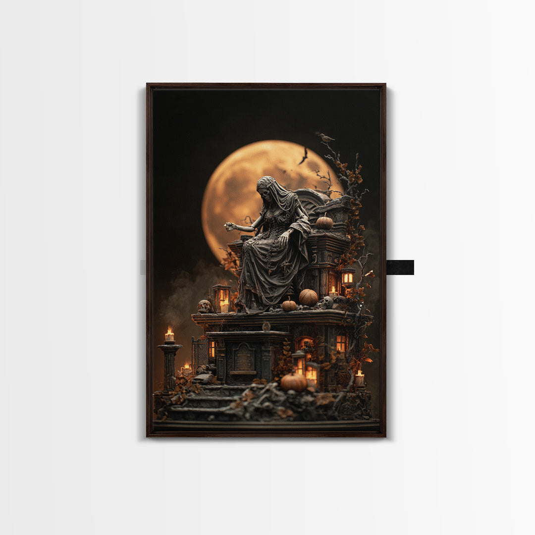 The Necromancer Queen, Vertical Wall Art, Haunted Gothic Art, Framed Canvas Print, Halloween Wall Decor, Gothic Home Decor