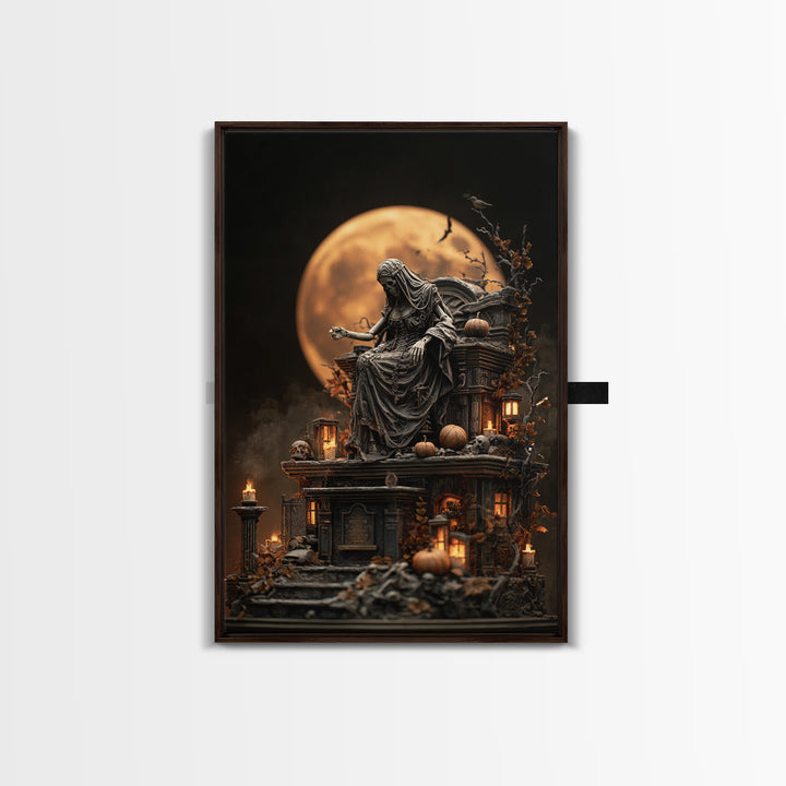 The Necromancer Queen, Vertical Wall Art, Haunted Gothic Art, Framed Canvas Print, Halloween Wall Decor, Gothic Home Decor
