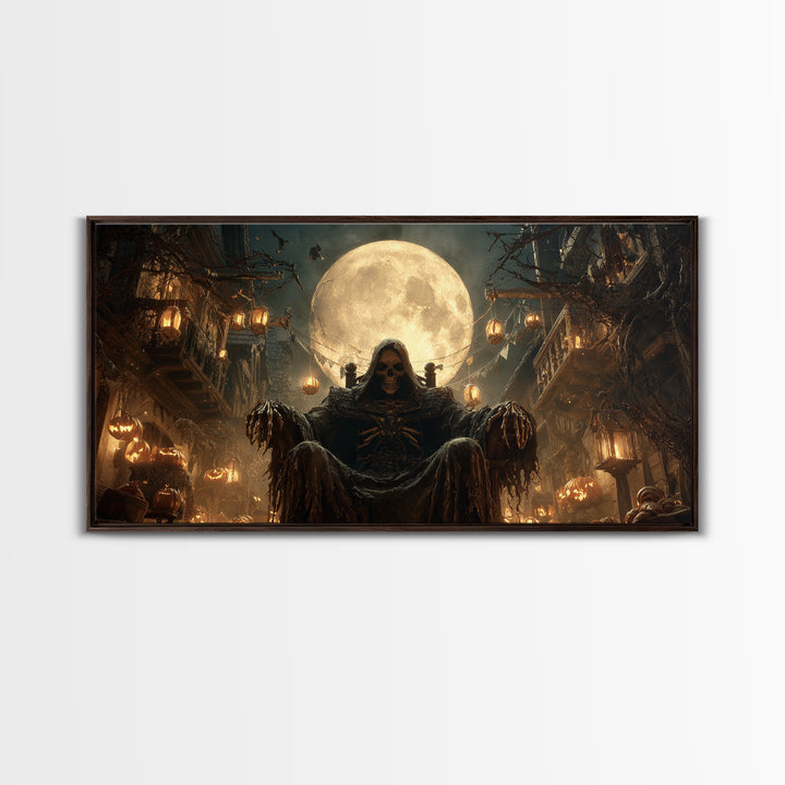 The Necromancer Queen, Wide Panoramic Art, Gothic Horror Wall Art, Framed Canvas Print, Halloween Wall Decor, Gothic Home Decor