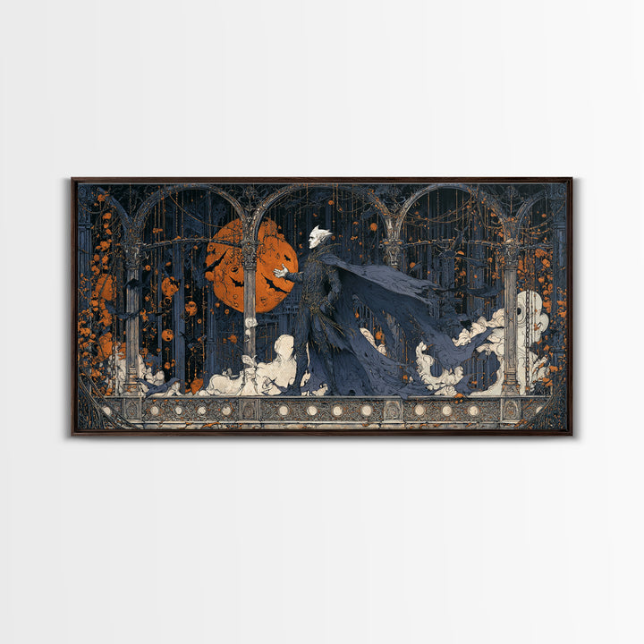 The Bat Prince, Wide Panoramic Art, Gothic Horror Wall Art, Framed Canvas Print, Halloween Wall Decor, Gothic Home Decor, Statement Wall Art