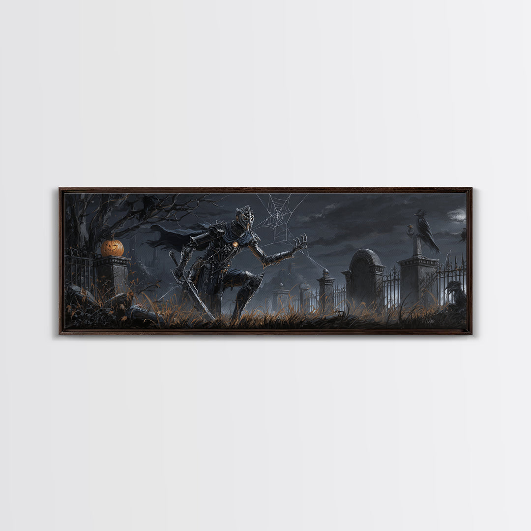 The Spider Knight, Extra Wide Wall Art, Gothic Horror Wall Art, Framed Canvas Print, Halloween Wall Decor, Gothic Home Decor
