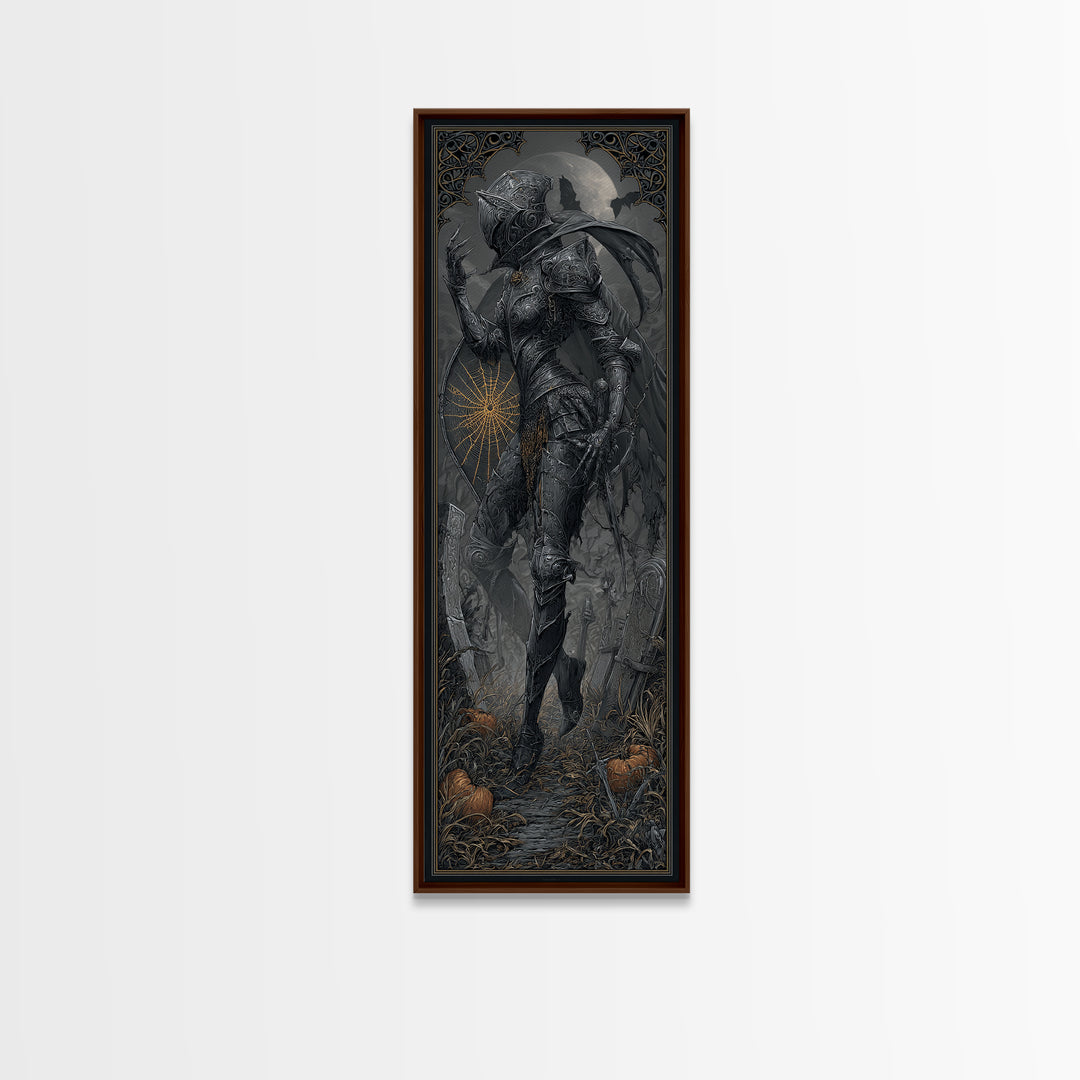The Spider Knight, Tall Narrow Wall Art, Haunted Gothic Art, Framed Canvas Print, Halloween Wall Decor, Gothic Home Decor, Spooky Wall Decor