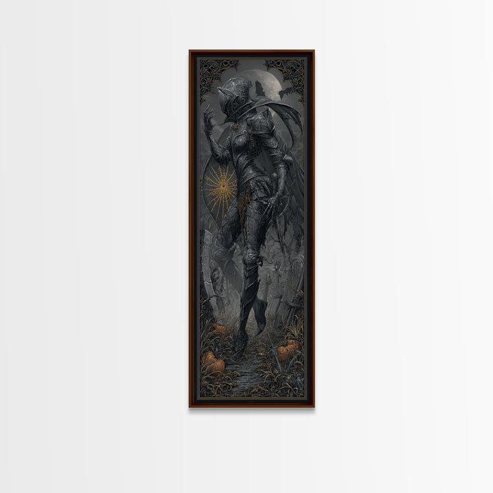The Spider Knight, Tall Narrow Wall Art, Haunted Gothic Art, Framed Canvas Print, Halloween Wall Decor, Gothic Home Decor, Spooky Wall Decor