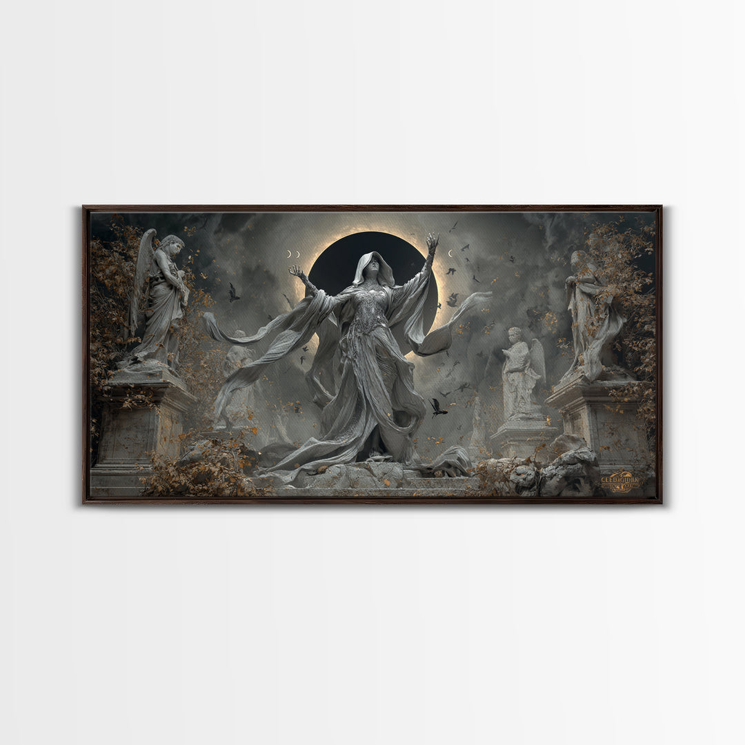 The Moon Priestess, Wide Panoramic Art, Dark Fantasy Wall Art, Canvas Print, Halloween Wall Decor, Gothic Home Decor, Statement Wall Art