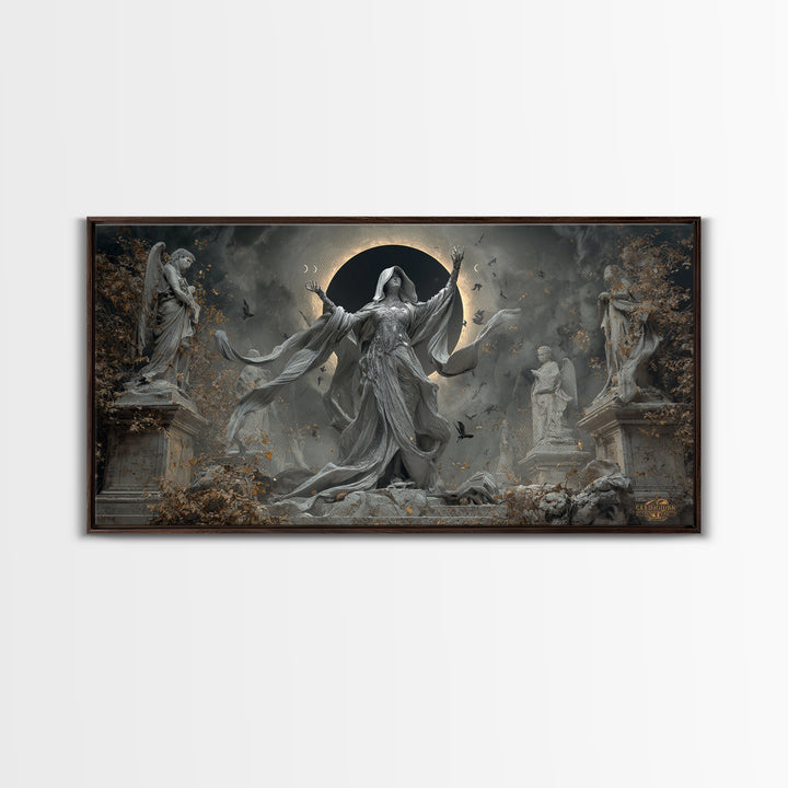 The Moon Priestess, Wide Panoramic Art, Dark Fantasy Wall Art, Canvas Print, Halloween Wall Decor, Gothic Home Decor, Statement Wall Art