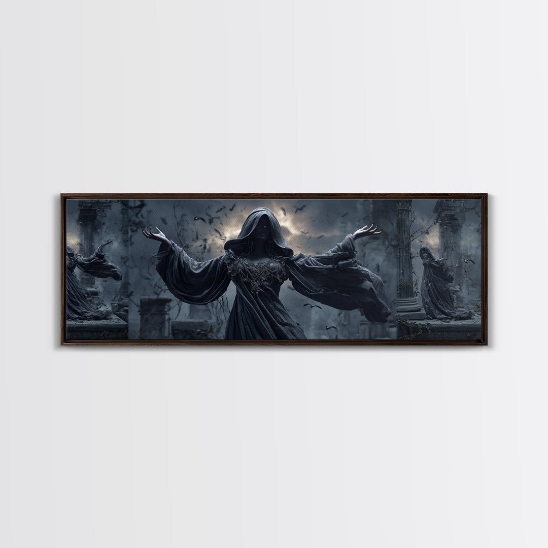 The Moon Priestess, Extra Wide Wall Art, Dark Halloween Decor, Canvas Print, Halloween Wall Decor, Gothic Home Decor, Dark Fantasy Art