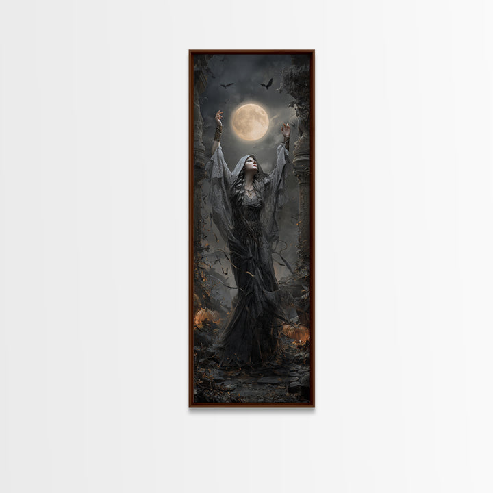 The Moon Priestess, Tall Narrow Wall Art, Gothic Horror Wall Art, Framed Canvas Print, Halloween Wall Decor, Gothic Home Decor