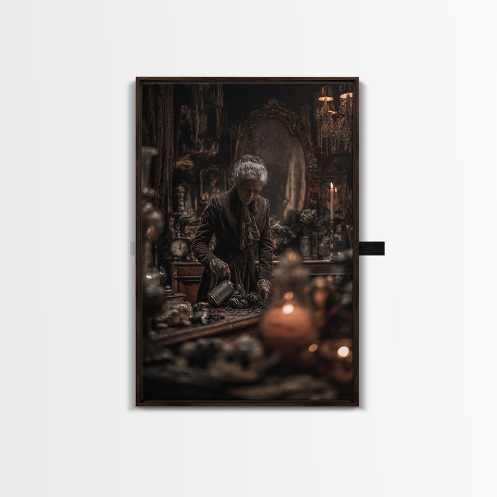 The Graveyard Gardener, Vertical Wall Art, Macabre Wall Art, Framed Canvas Print, Halloween Wall Decor, Gothic Home Decor, Spooky Wall Decor