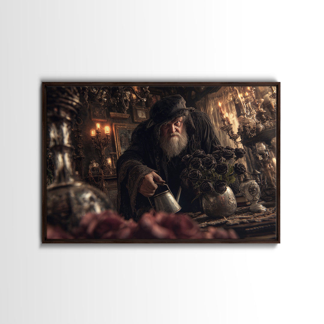 The Graveyard Gardener, Landscape Wall Art, Gothic Horror Wall Art, Framed Canvas Print, Halloween Wall Decor, Gothic Home Decor