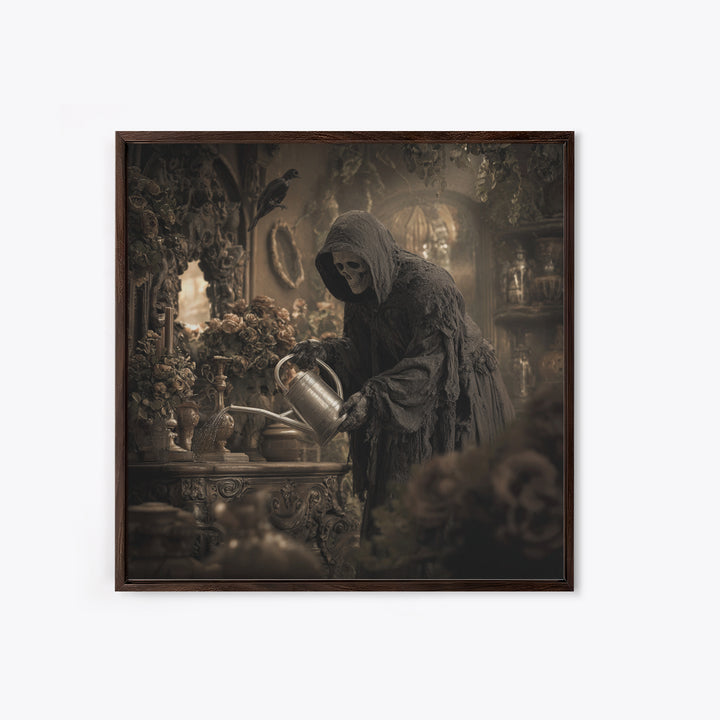 The Graveyard Gardener, Square Wall Art, Haunted Gothic Art, Framed Canvas Print, Halloween Wall Decor, Gothic Home Decor