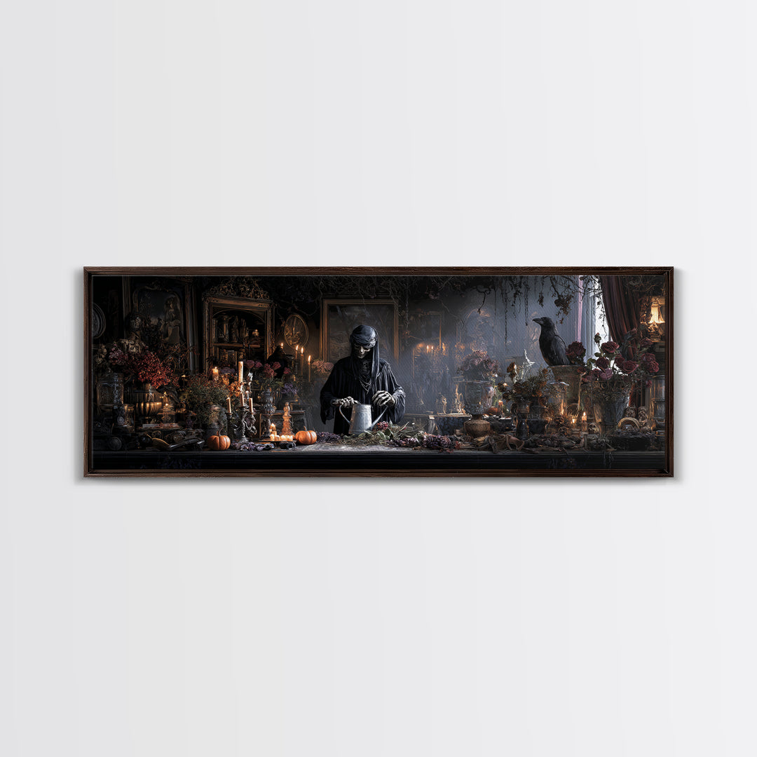 The Graveyard Gardener, Extra Wide Wall Art, Spooky Home Decor, Canvas Print, Halloween Wall Decor, Gothic Home Decor, Macabre Wall Art